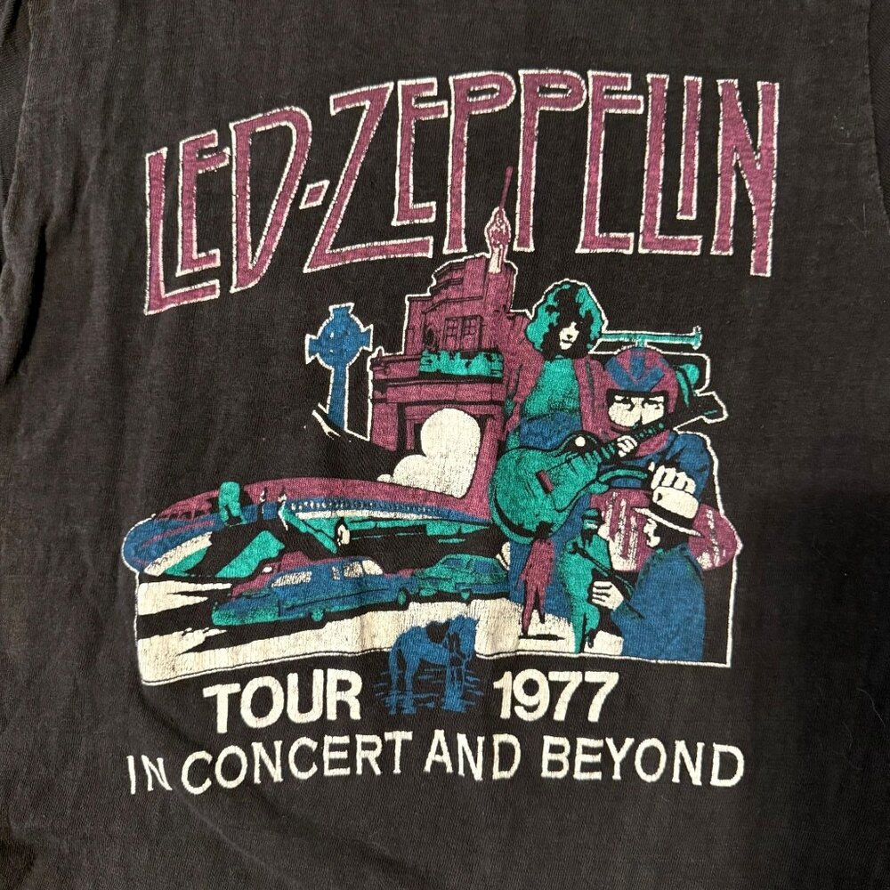 Vintage 1977 Led Zeppelin Shirt American Tour Song Remains the Same Swan Ringer - Picture 2 of 6